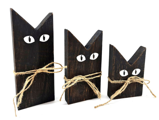 Houten katten set 3 stuks Black Wash