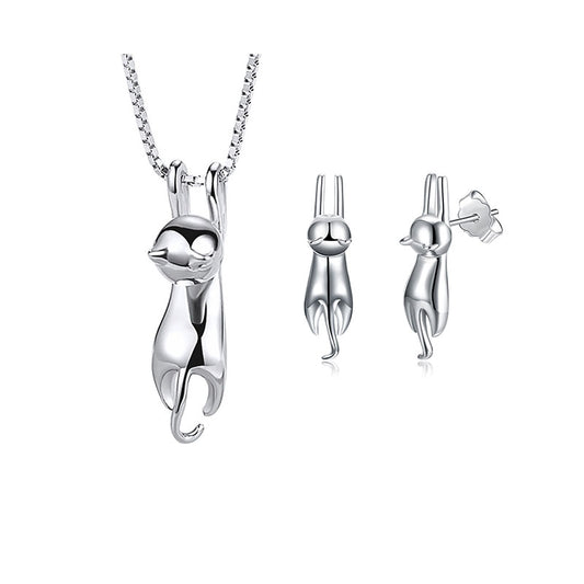 Katten sieraden set ketting en oorbellen “Hangend katje”