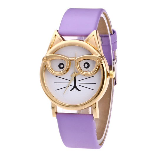 Kattenhorloge Paars | Kat met bril