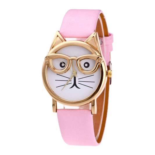 Kattenhorloge Roze | Kat met bril