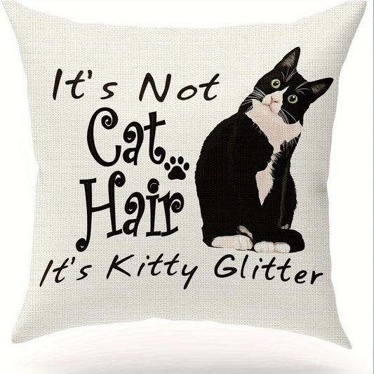 Tuxedo kat kussenhoes “It’s not cat hair, it’s kitty glitter”
