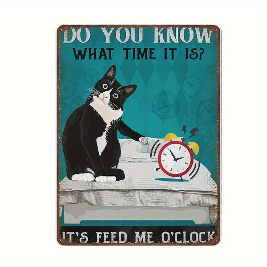 Tuxedo kat wandbord metaal “It’s feed me o’clock”