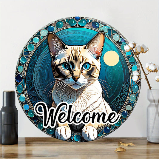 Siamees wandbord rond “Welcome”