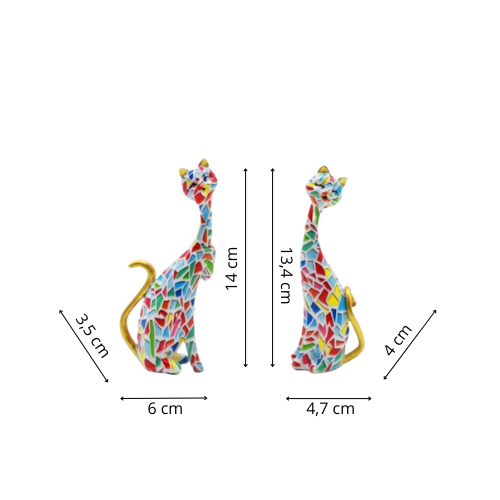 Katten beeldjes set mozaïekstijl