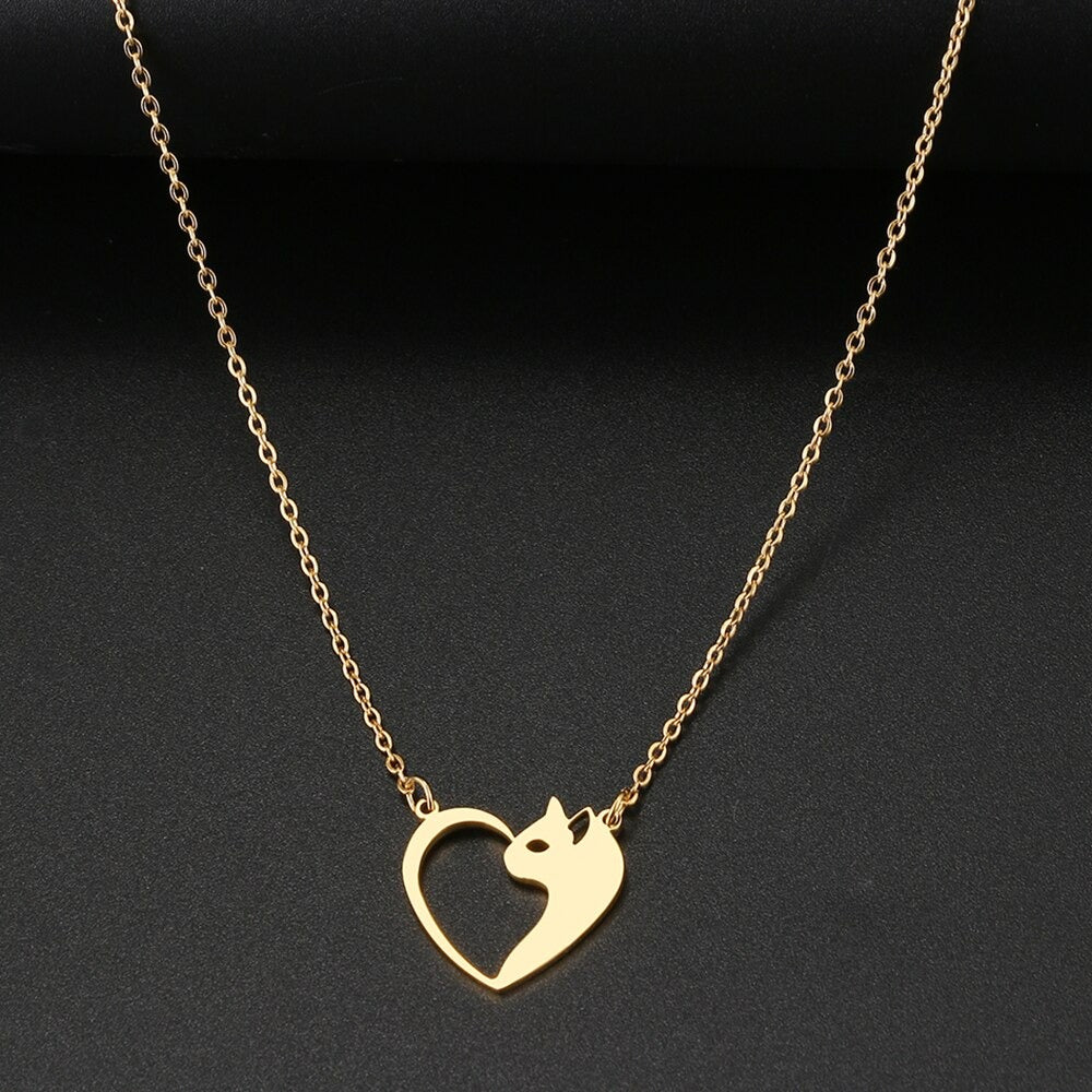 Ketting kat met half hartje goud "Thira"